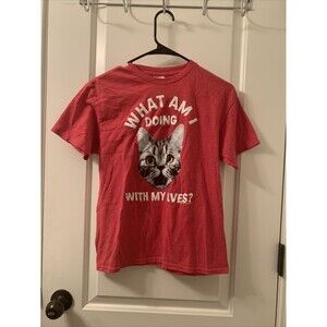 Delta Pro Weight Boys T-Shirt "What Am I doing With My Lives Cat" Funny Size M
